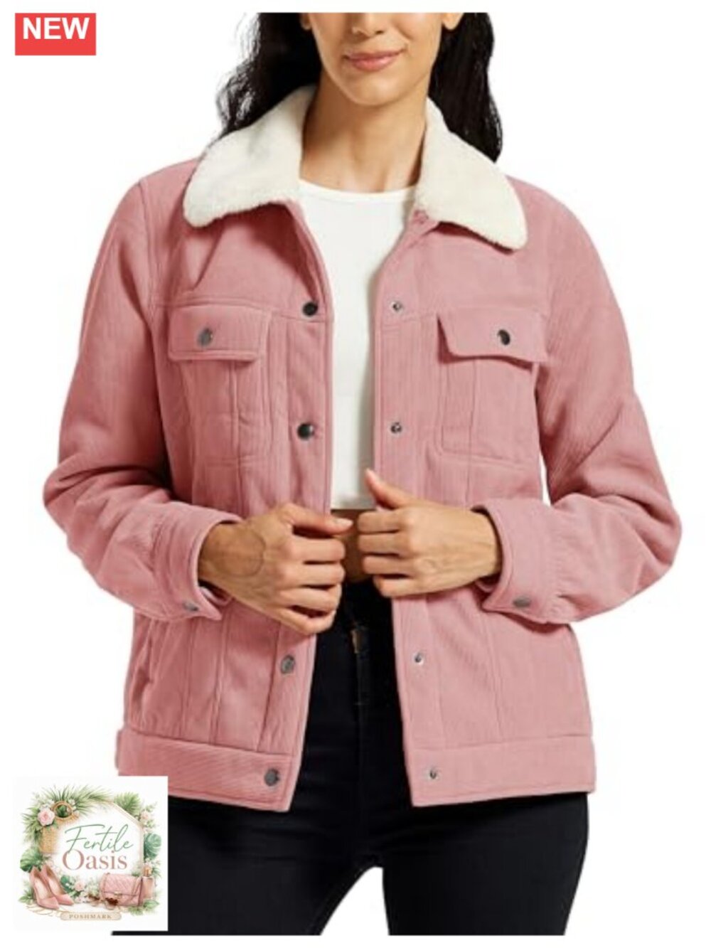 Women's Corduroy Jacket with Sherpa Fleece Lining Button Down Winter Coat